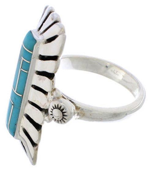 Southwestern Turquoise Inlay Ring Size 6-3/4 EX42823